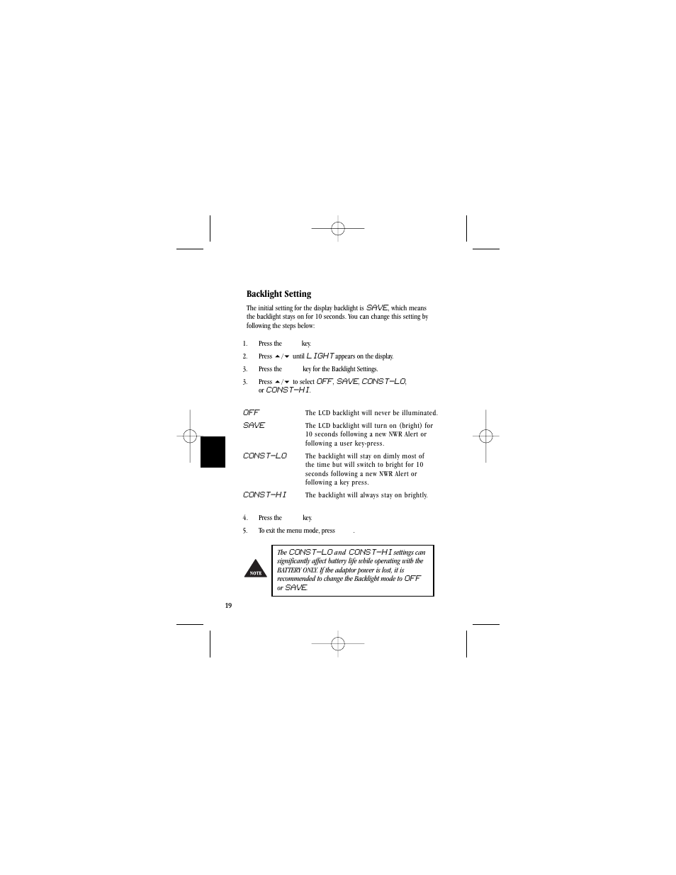 Backlight setting | Uniden Radio User Manual | Page 22 / 32