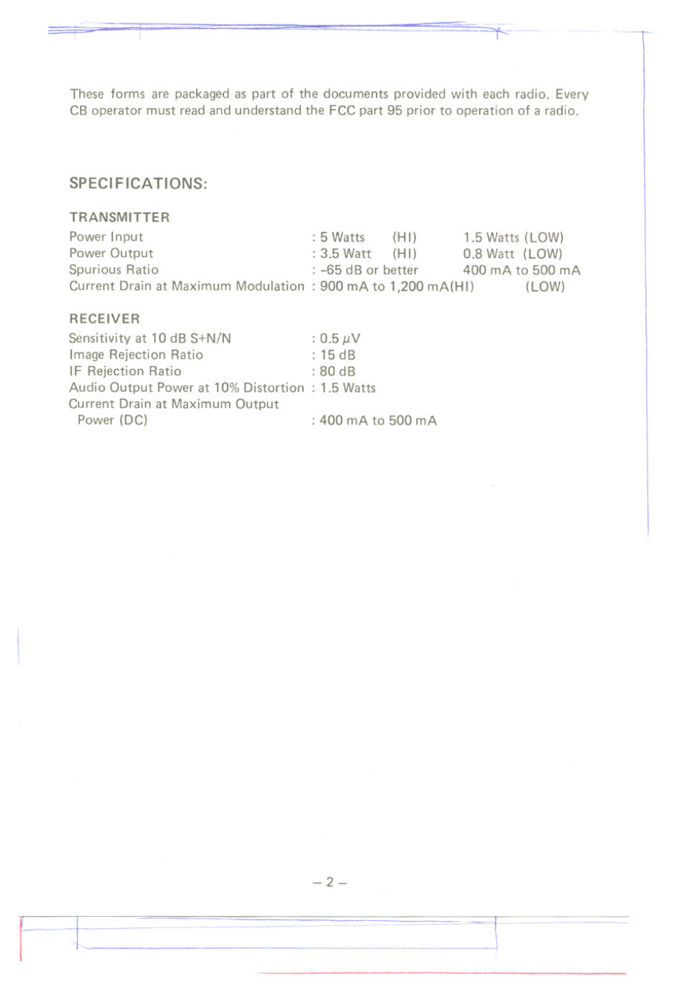 Specifications | Uniden AX55 User Manual | Page 3 / 8