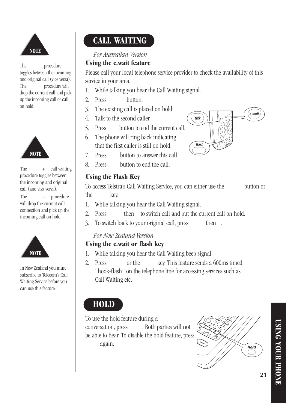 Hold, Call waiting, Using your phone | Uniden DS72 User Manual | Page 23 / 34