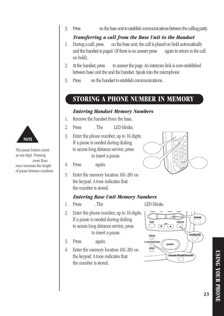 Using your phone | Uniden DS72 User Manual | Page 25 / 34