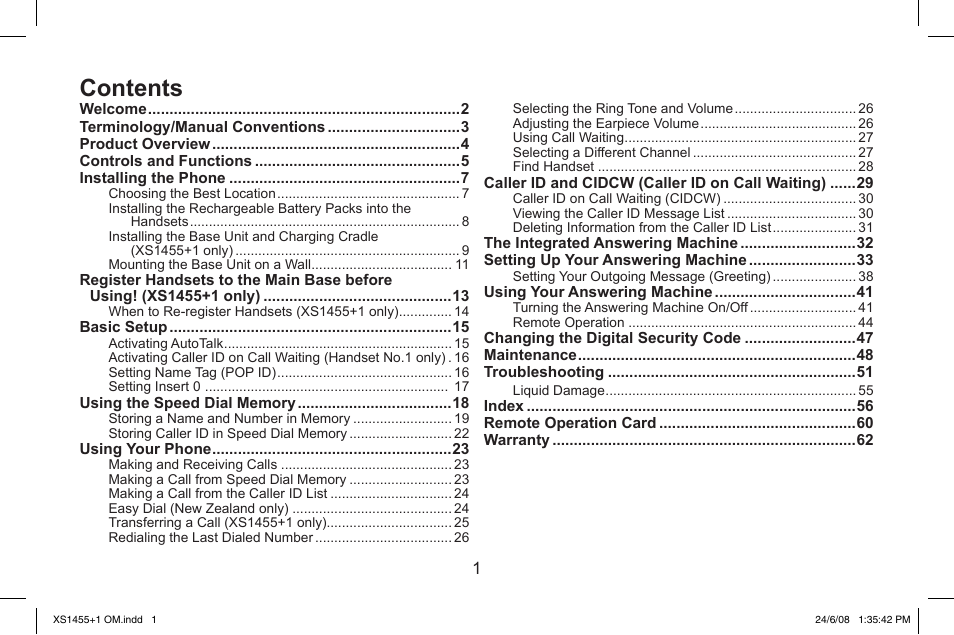 Uniden XS1455/1455+1 User Manual | Page 2 / 64