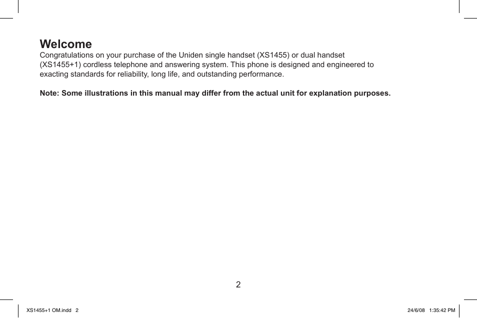 Welcome | Uniden XS1455/1455+1 User Manual | Page 3 / 64
