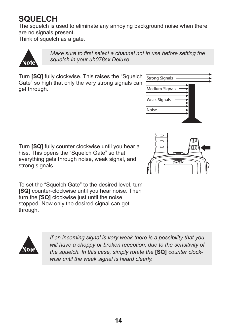 Squelch | Uniden uh078sx User Manual | Page 14 / 32