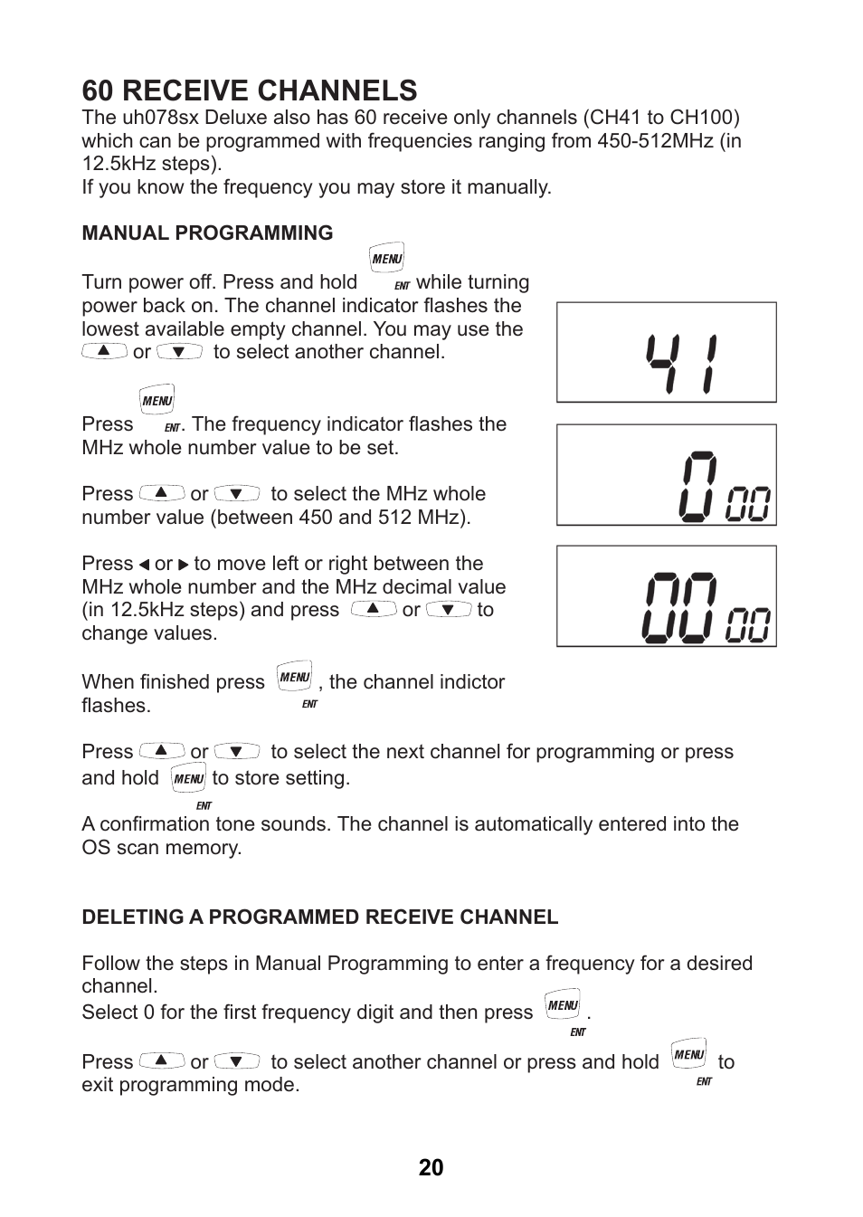 60 receive channels | Uniden uh078sx User Manual | Page 20 / 32