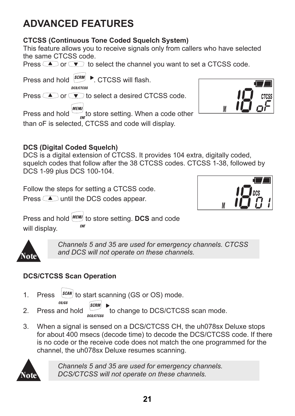 Advanced features | Uniden uh078sx User Manual | Page 21 / 32