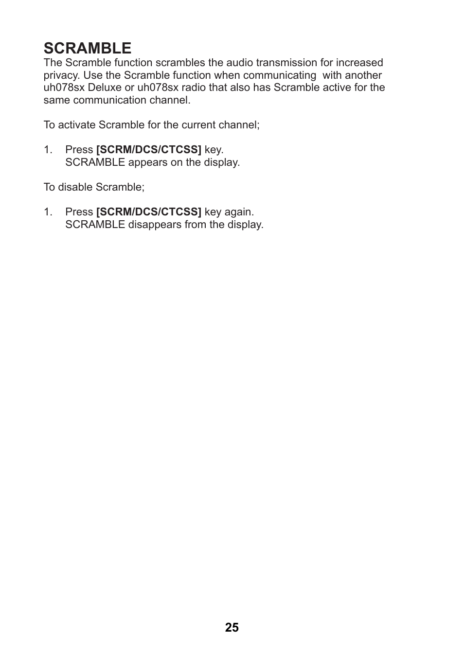 Scramble | Uniden uh078sx User Manual | Page 25 / 32