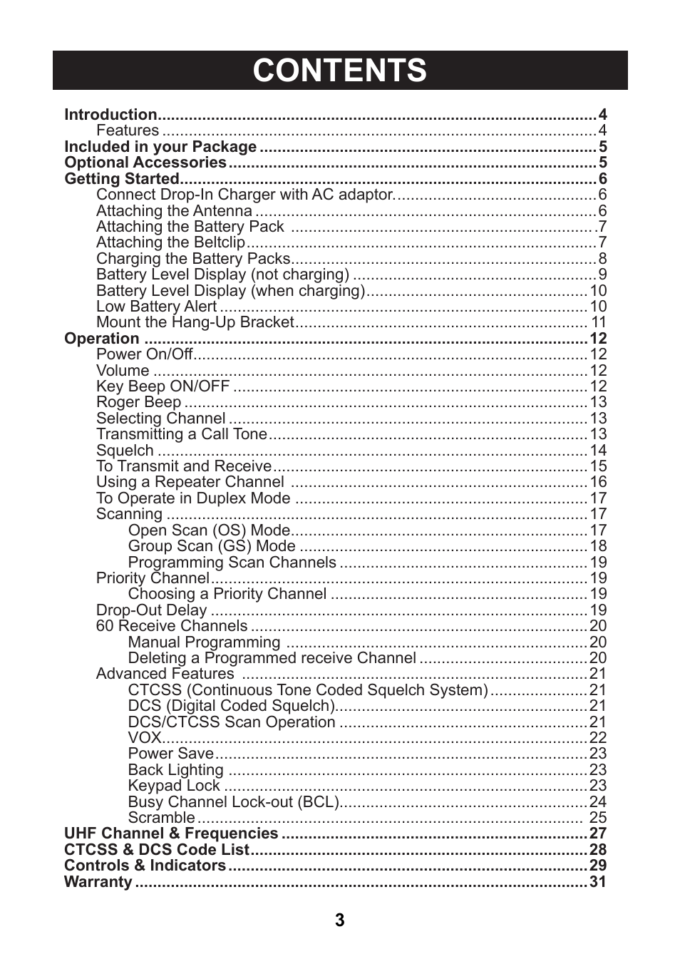 Uniden uh078sx User Manual | Page 3 / 32