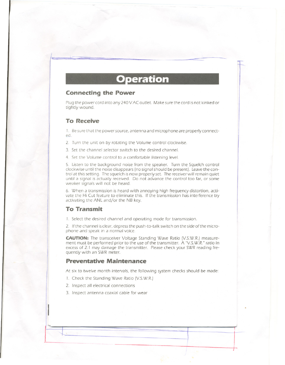 Ooeration, Connecting the power, Preventative maintenance | Uniden 810e User Manual | Page 5 / 10