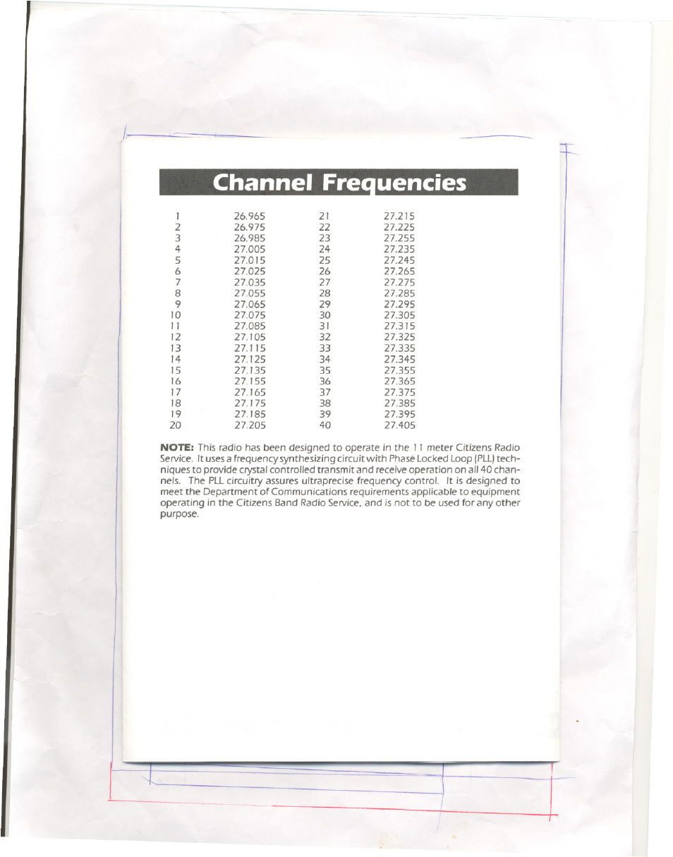 Channel freauencies | Uniden 810e User Manual | Page 8 / 10