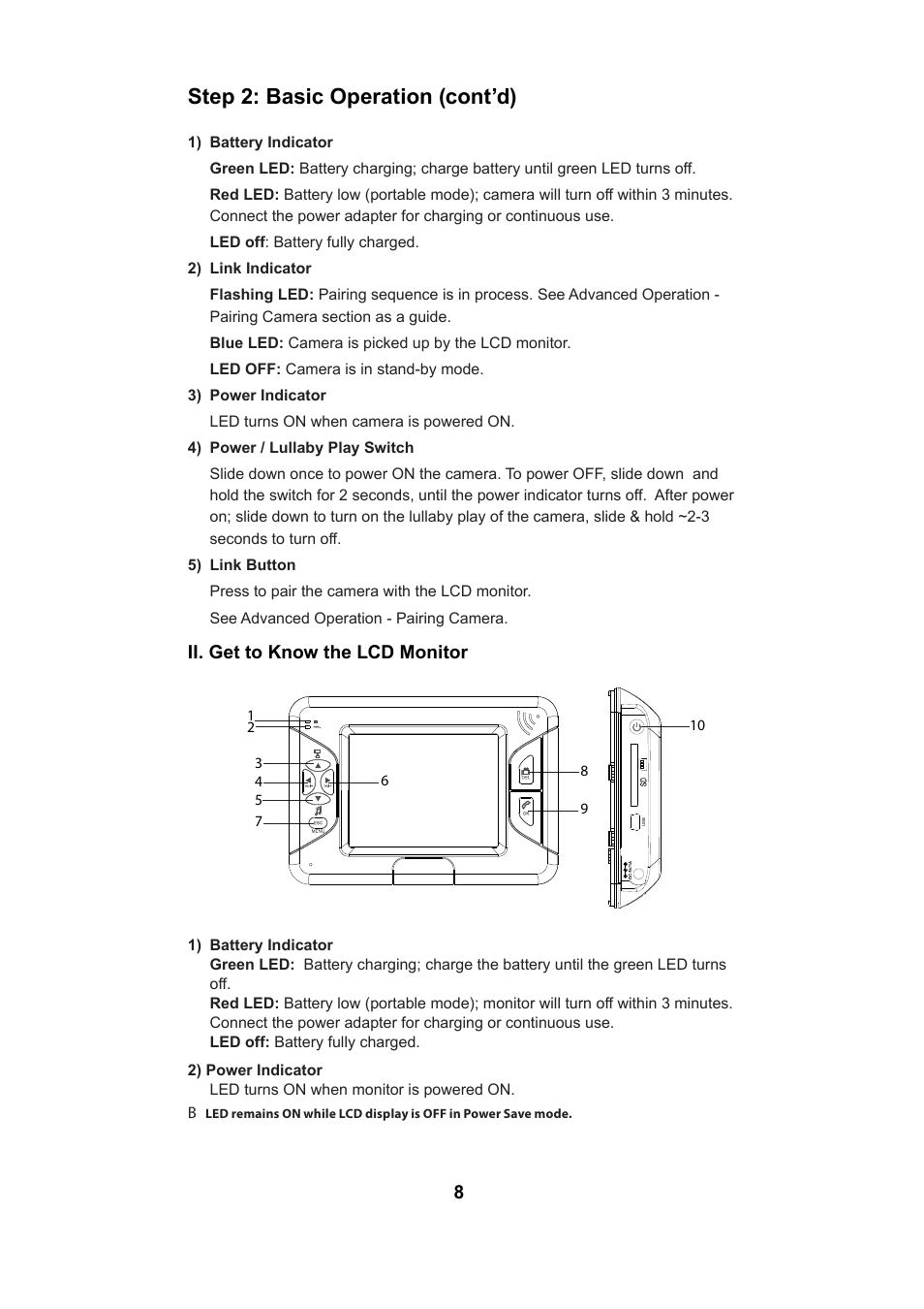 Step 2: basic operation (cont’d), Ii. get to know the lcd monitor | Uniden UBW2101 User Manual | Page 8 / 22