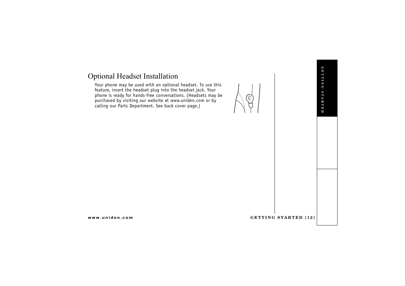 Optional headset installation | Uniden CXAI 5198 User Manual | Page 13 / 68