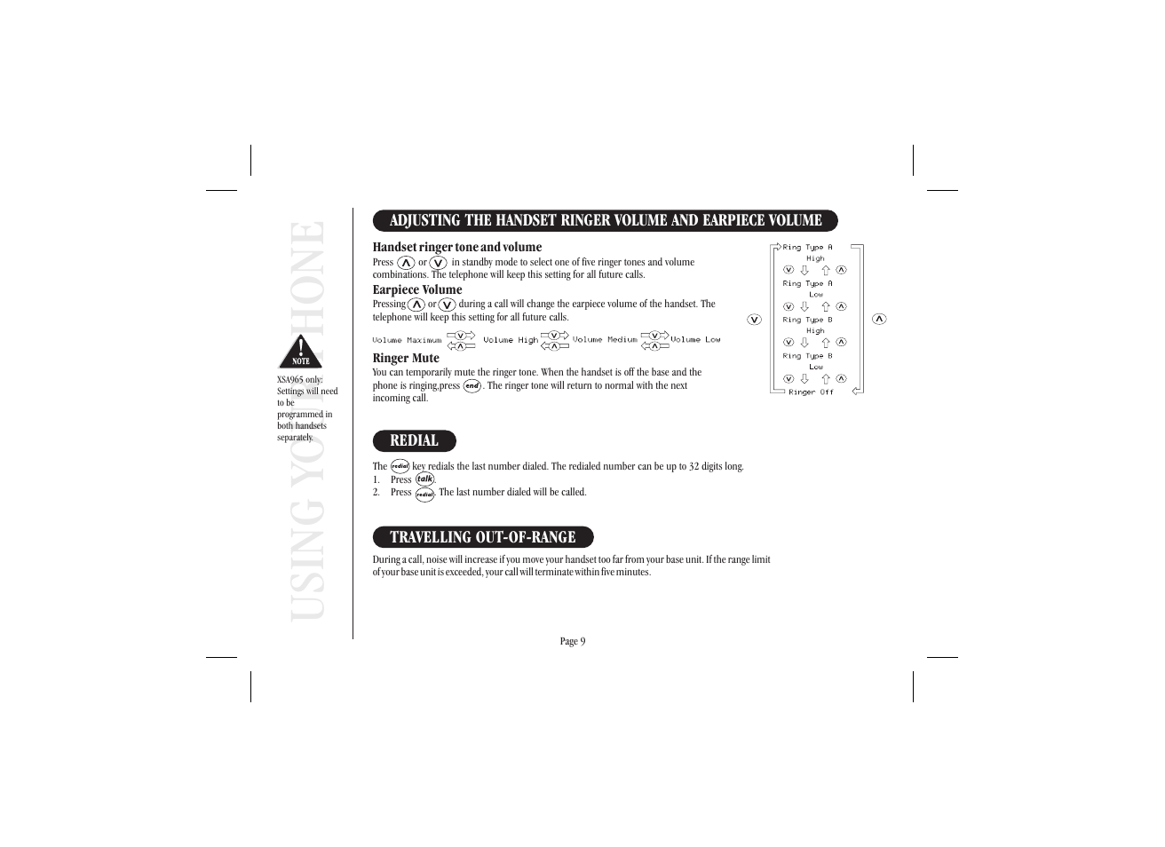 Using your phone | Uniden XSA965 User Manual | Page 17 / 44