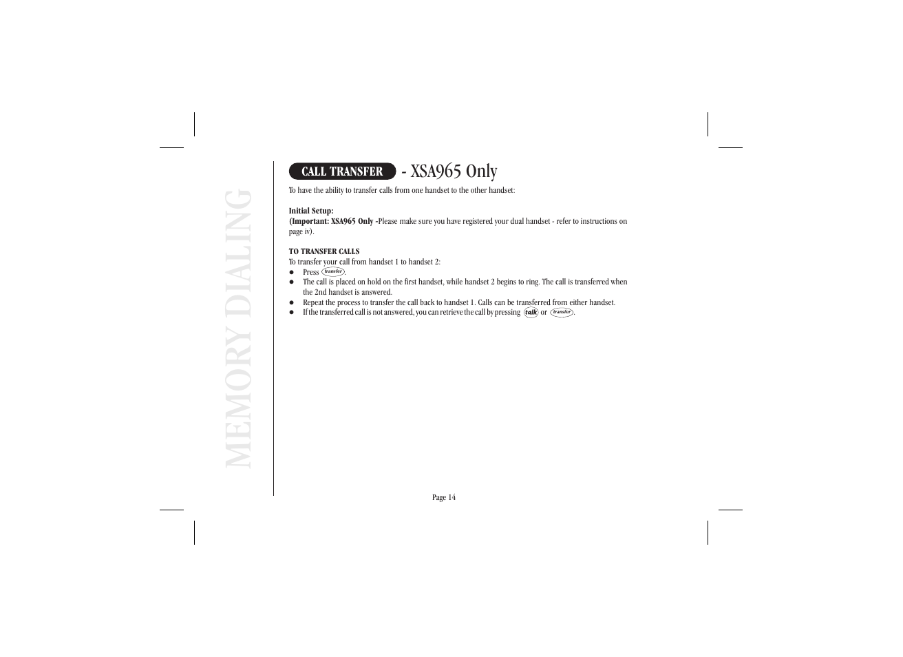 Xsa965 only | Uniden XSA965 User Manual | Page 22 / 44