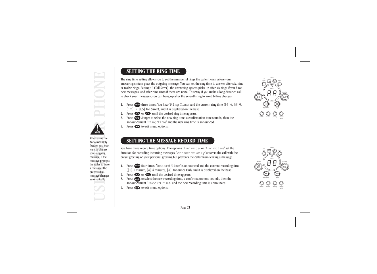 Using your phone | Uniden XSA965 User Manual | Page 29 / 44
