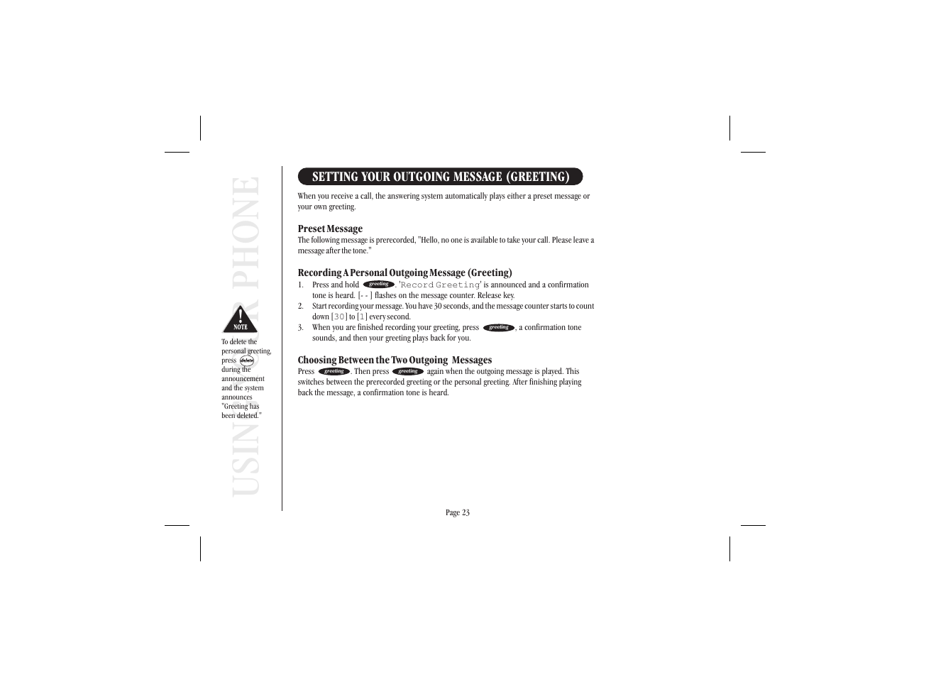 Using your phone | Uniden XSA965 User Manual | Page 31 / 44