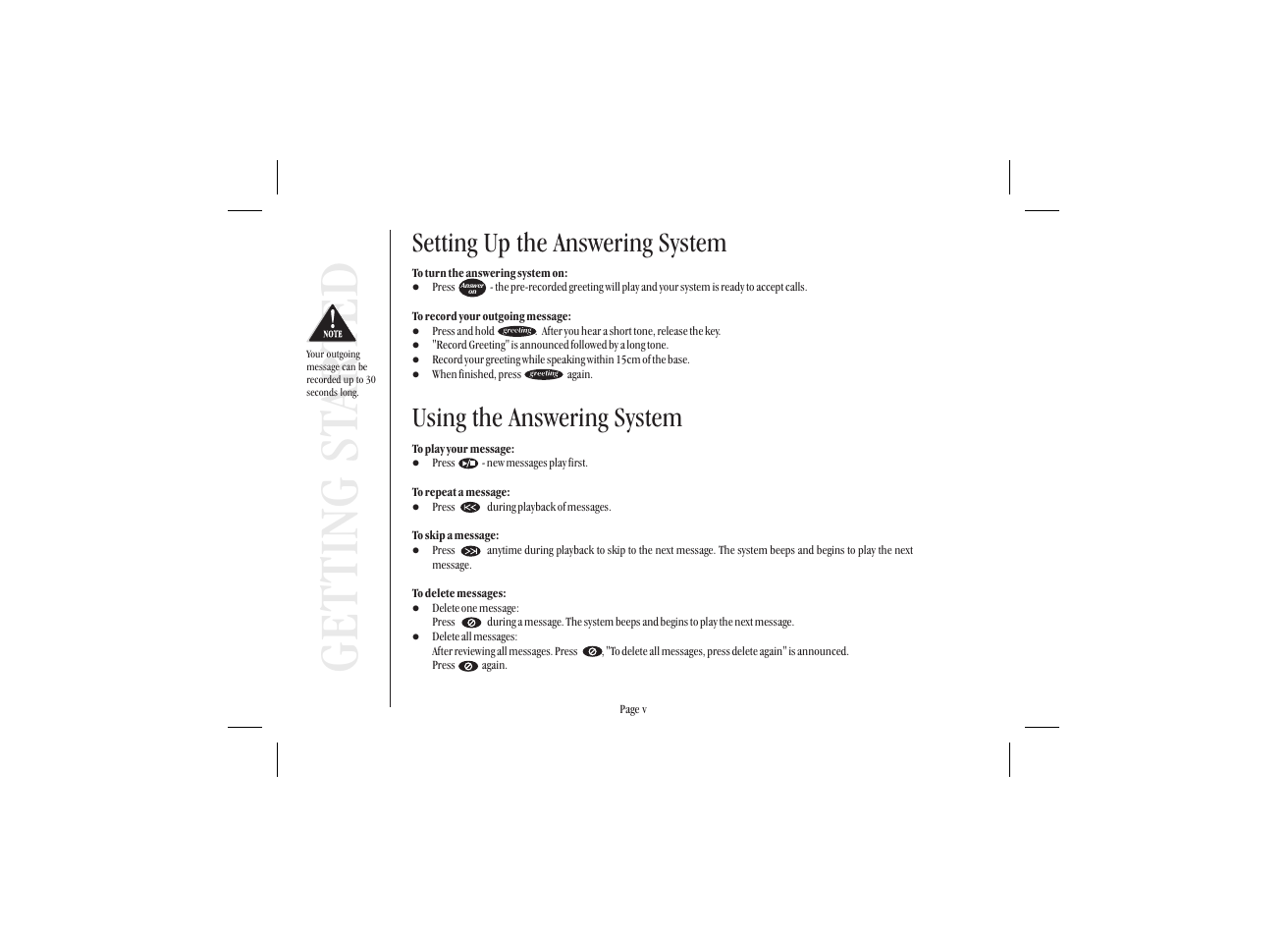 Get ting st ar ted, Setting up the answering system, Using the answering system | Uniden XSA965 User Manual | Page 6 / 44