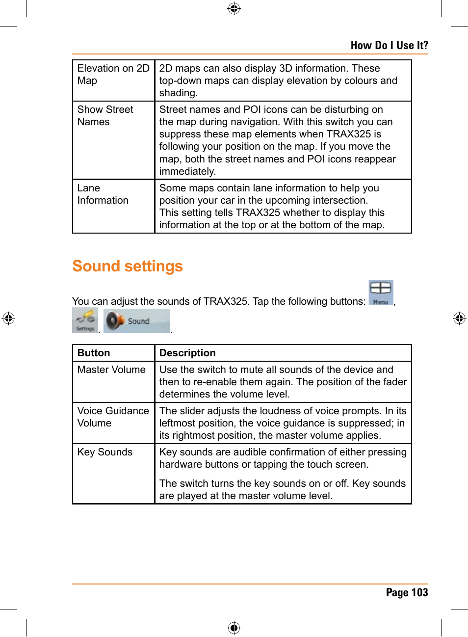 Sound settings | Uniden TRAX325 User Manual | Page 103 / 120