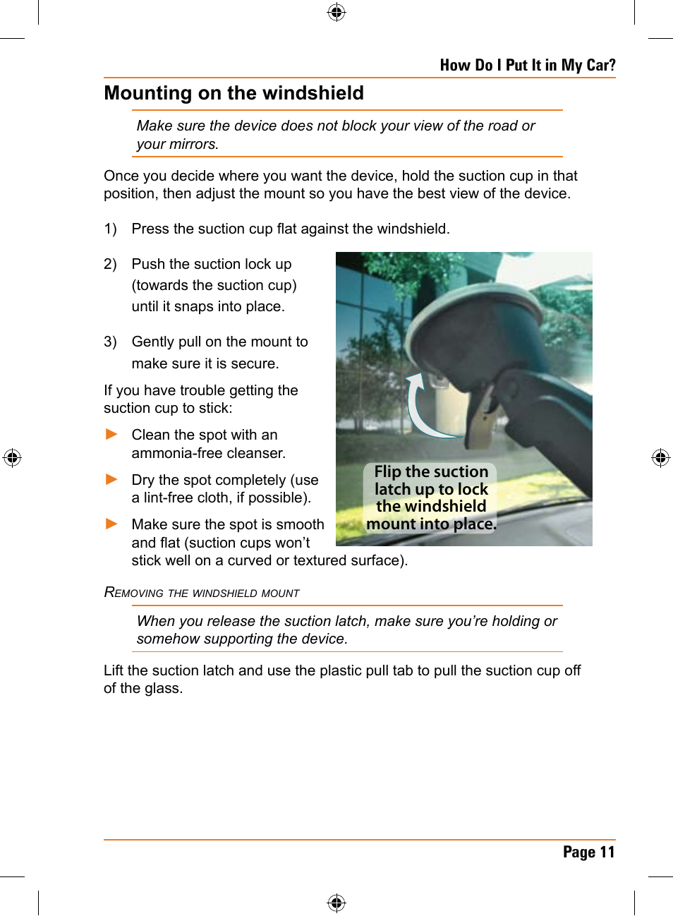 Mounting on the windshield | Uniden TRAX325 User Manual | Page 11 / 120