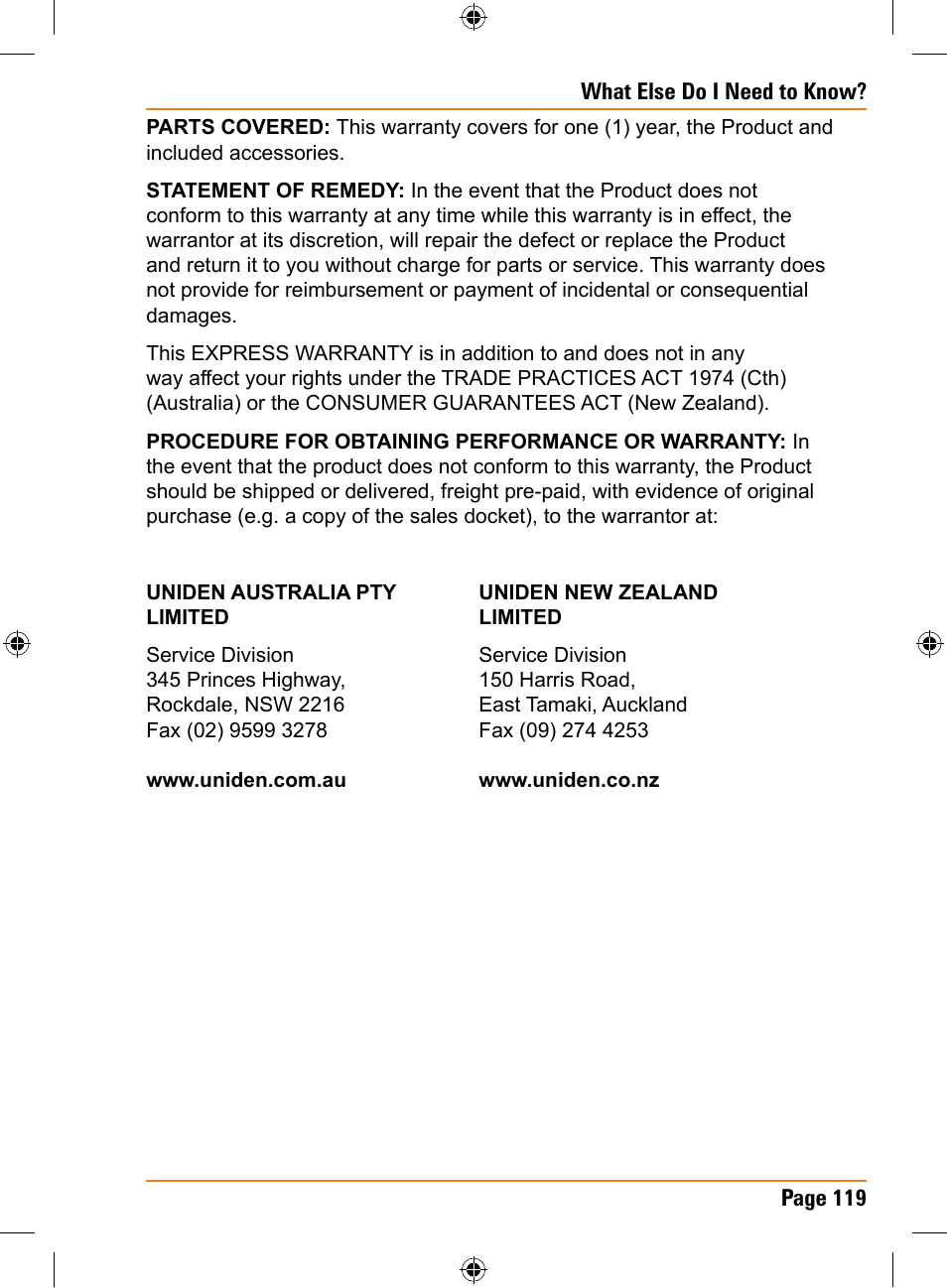 Uniden TRAX325 User Manual | Page 119 / 120