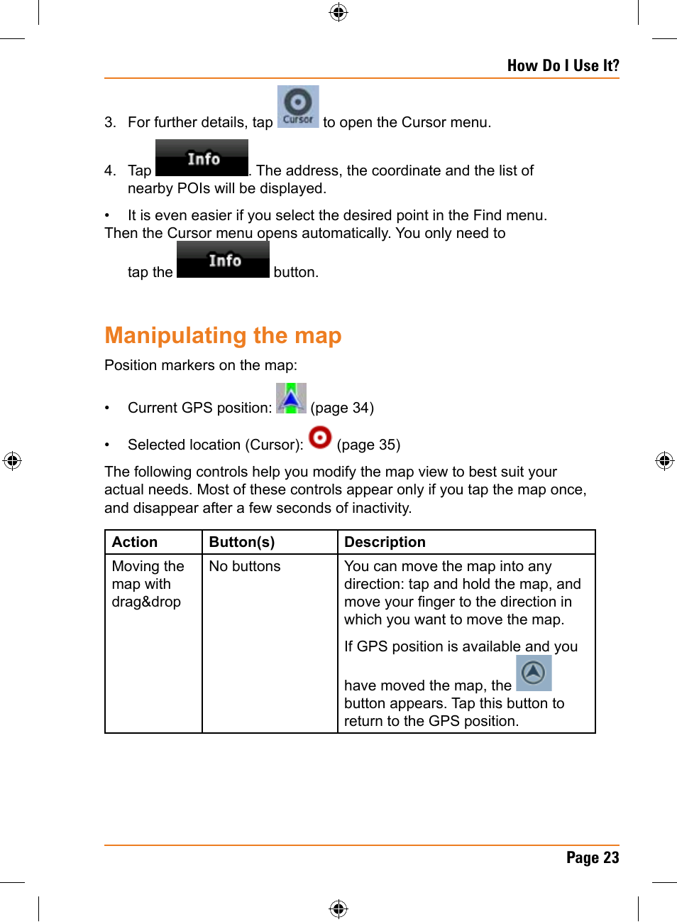 Manipulating the map | Uniden TRAX325 User Manual | Page 23 / 120