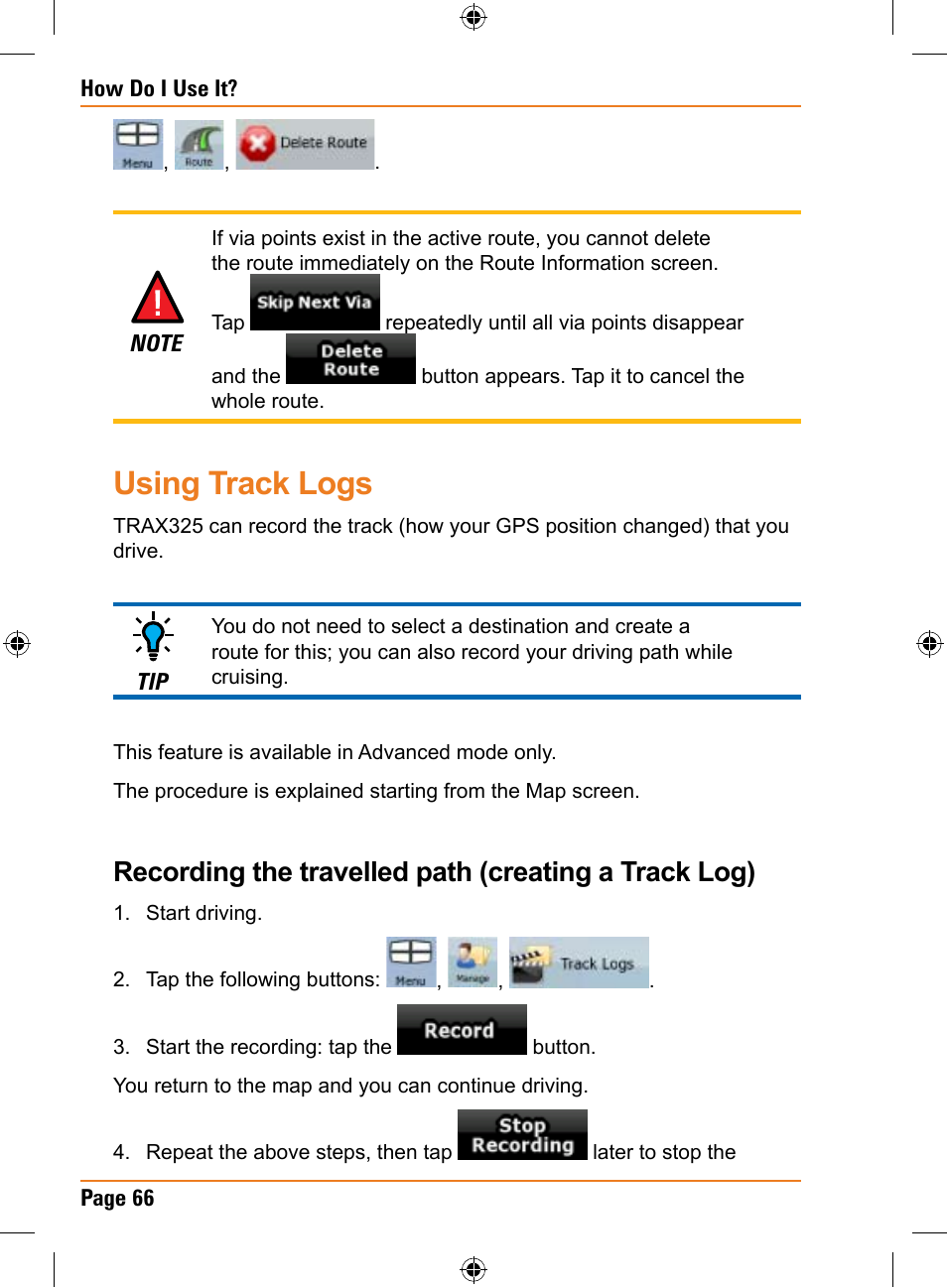 Using track logs | Uniden TRAX325 User Manual | Page 66 / 120
