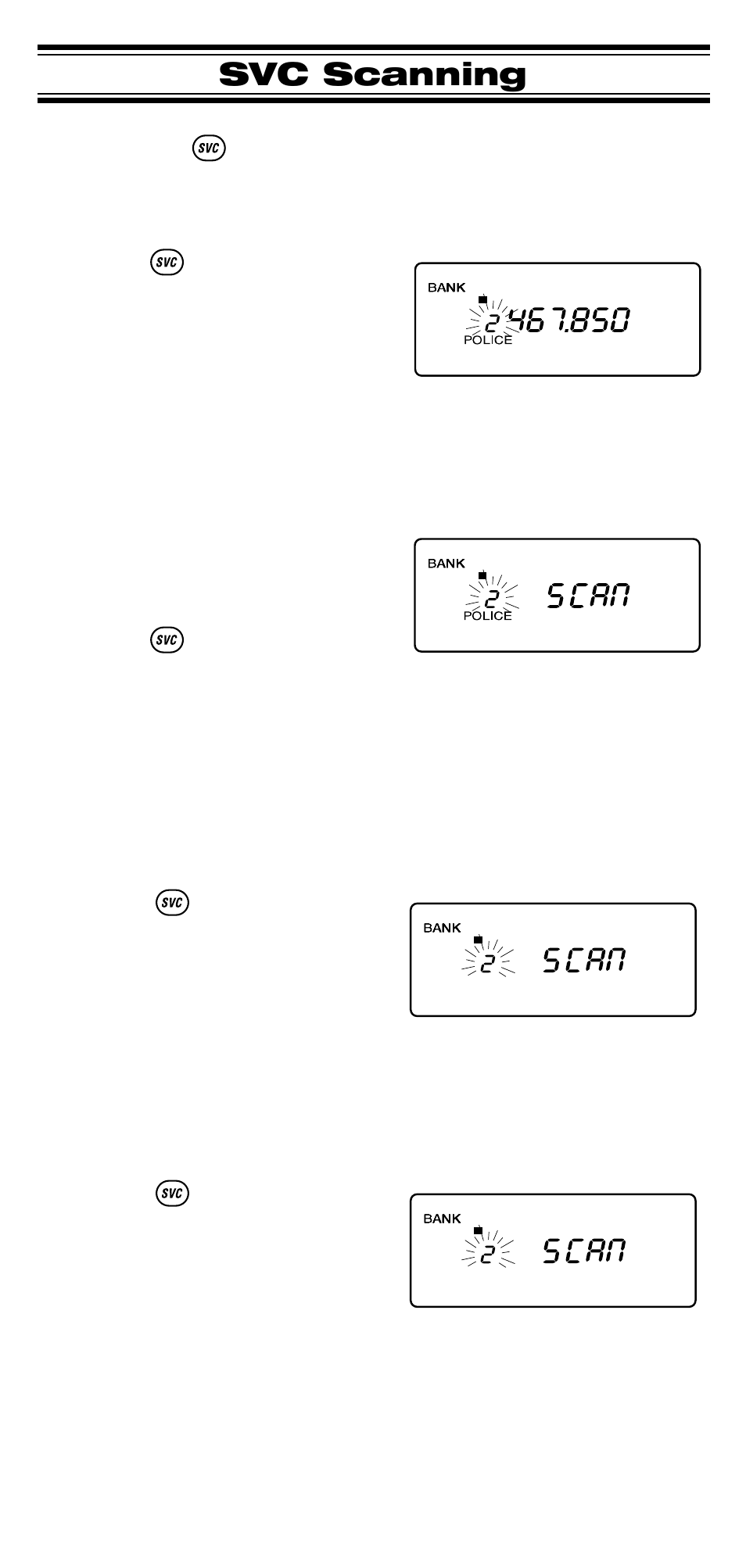 Svc scanning | Uniden UBC 245XLT User Manual | Page 36 / 90