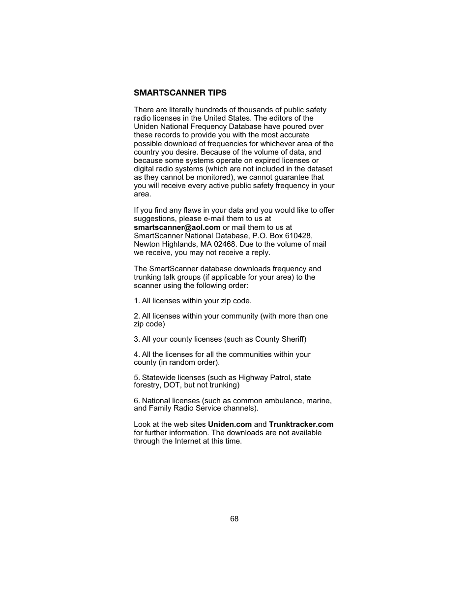 Smartscannertips (us only) | Uniden UBC 245XLT User Manual | Page 72 / 90