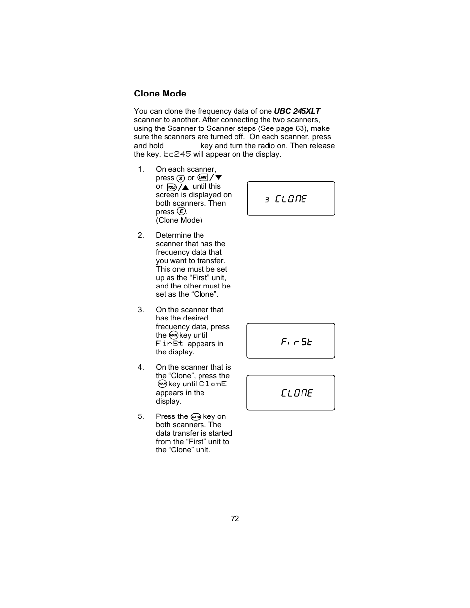 Clone mode | Uniden UBC 245XLT User Manual | Page 76 / 90