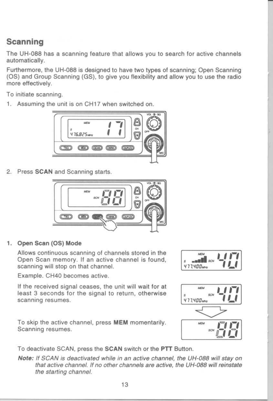 Scanning | Uniden UH-088 User Manual | Page 14 / 32