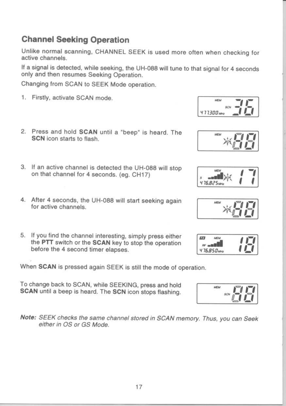 Channel seeking operation, Ol i u | Uniden UH-088 User Manual | Page 18 / 32