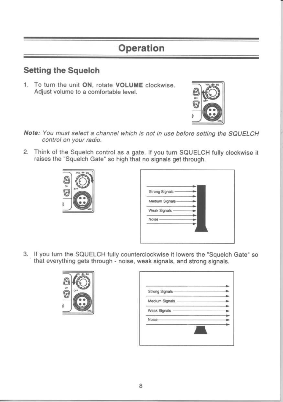 Operation, Setting the squelch | Uniden UH-088 User Manual | Page 9 / 32