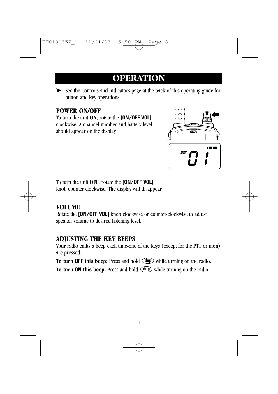 Operation | Uniden UH075 User Manual | Page 10 / 30