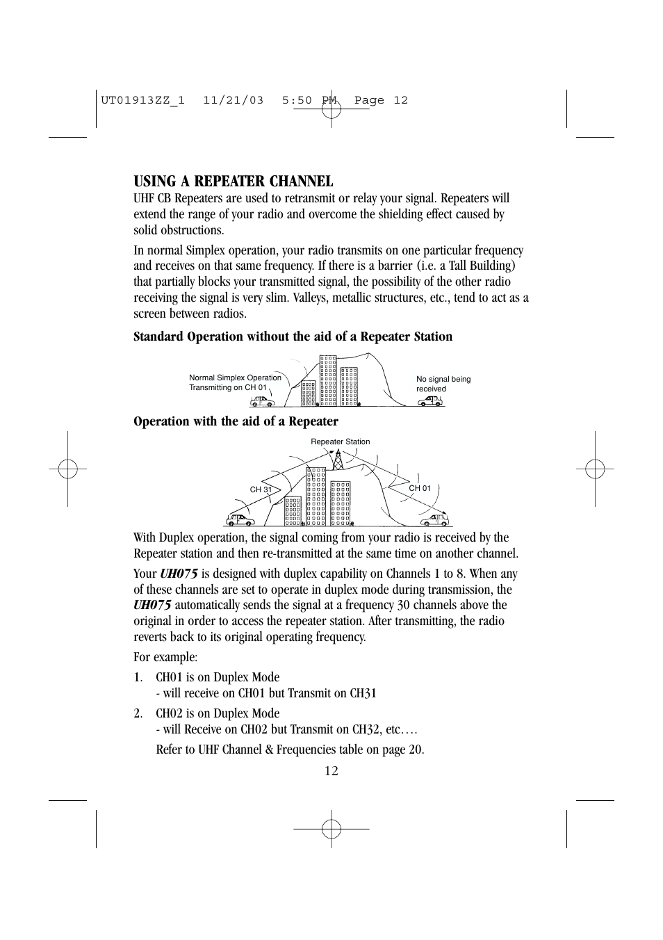 Using a repeater channel | Uniden UH075 User Manual | Page 14 / 30