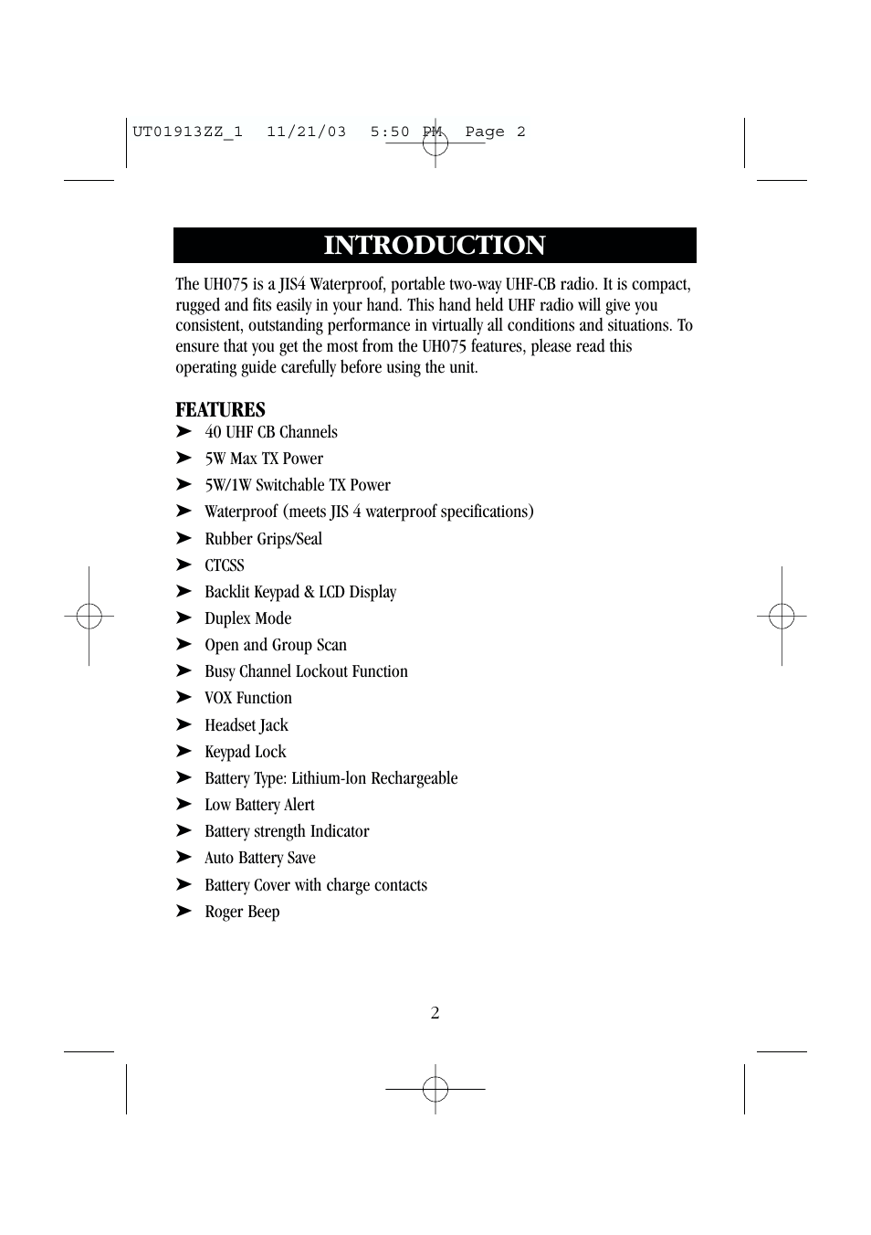 Introduction | Uniden UH075 User Manual | Page 4 / 30