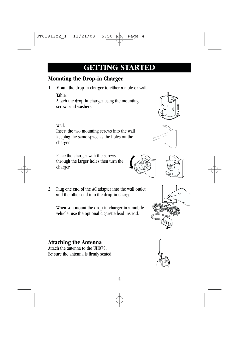 Getting started | Uniden UH075 User Manual | Page 6 / 30