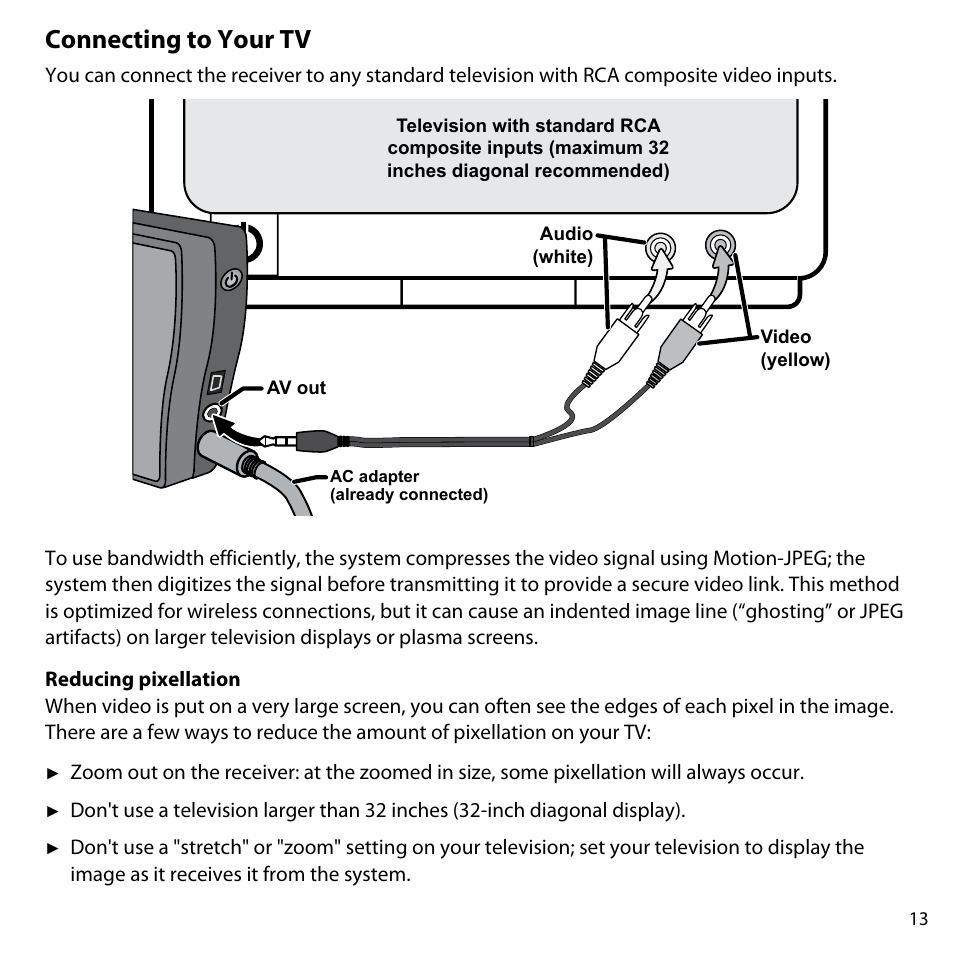 Connecting to your tv | Uniden UDW10055 User Manual | Page 13 / 26