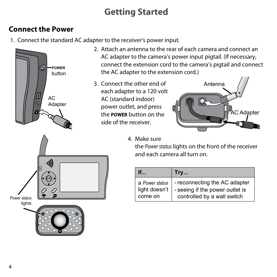 Getting started, Connect the power | Uniden UDW10055 User Manual | Page 4 / 26