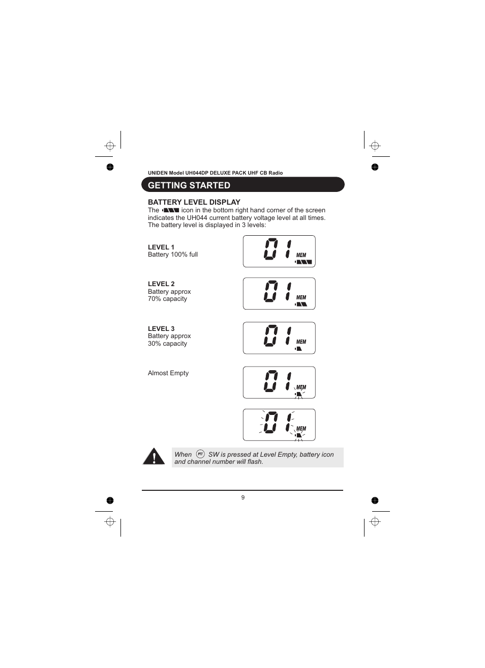 Getting started | Uniden UH044DP User Manual | Page 10 / 24