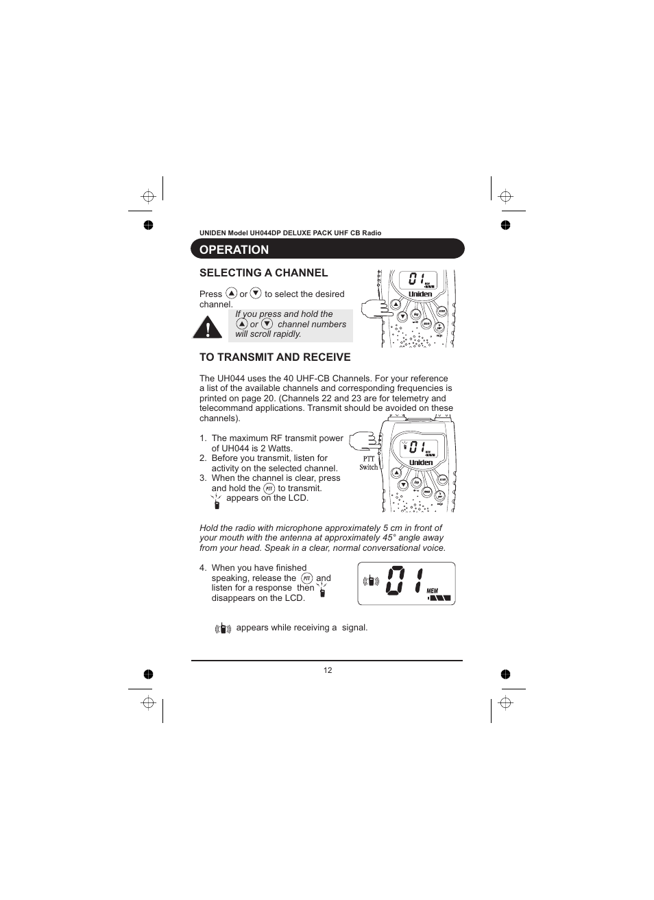 Operation | Uniden UH044DP User Manual | Page 13 / 24
