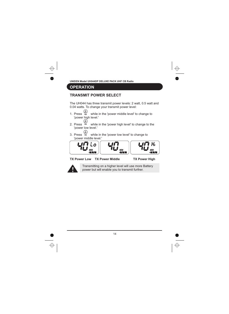 Operation | Uniden UH044DP User Manual | Page 15 / 24