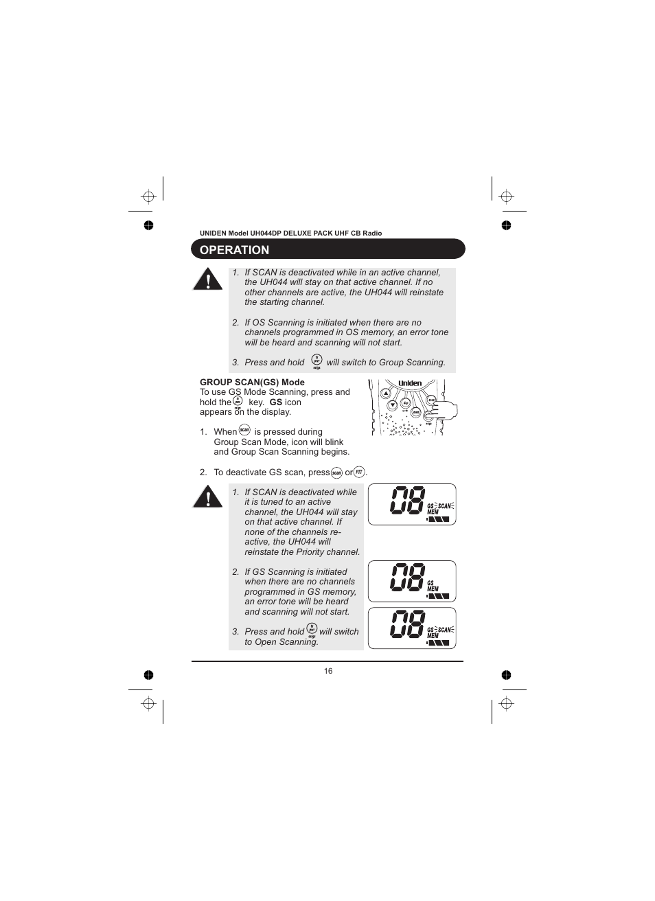 Operation | Uniden UH044DP User Manual | Page 17 / 24