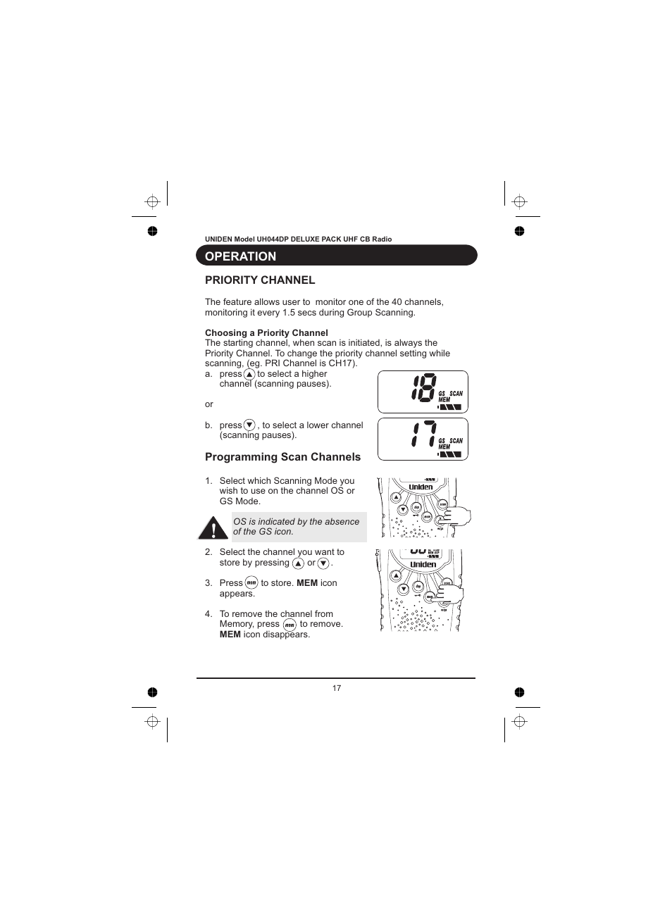 Operation | Uniden UH044DP User Manual | Page 18 / 24