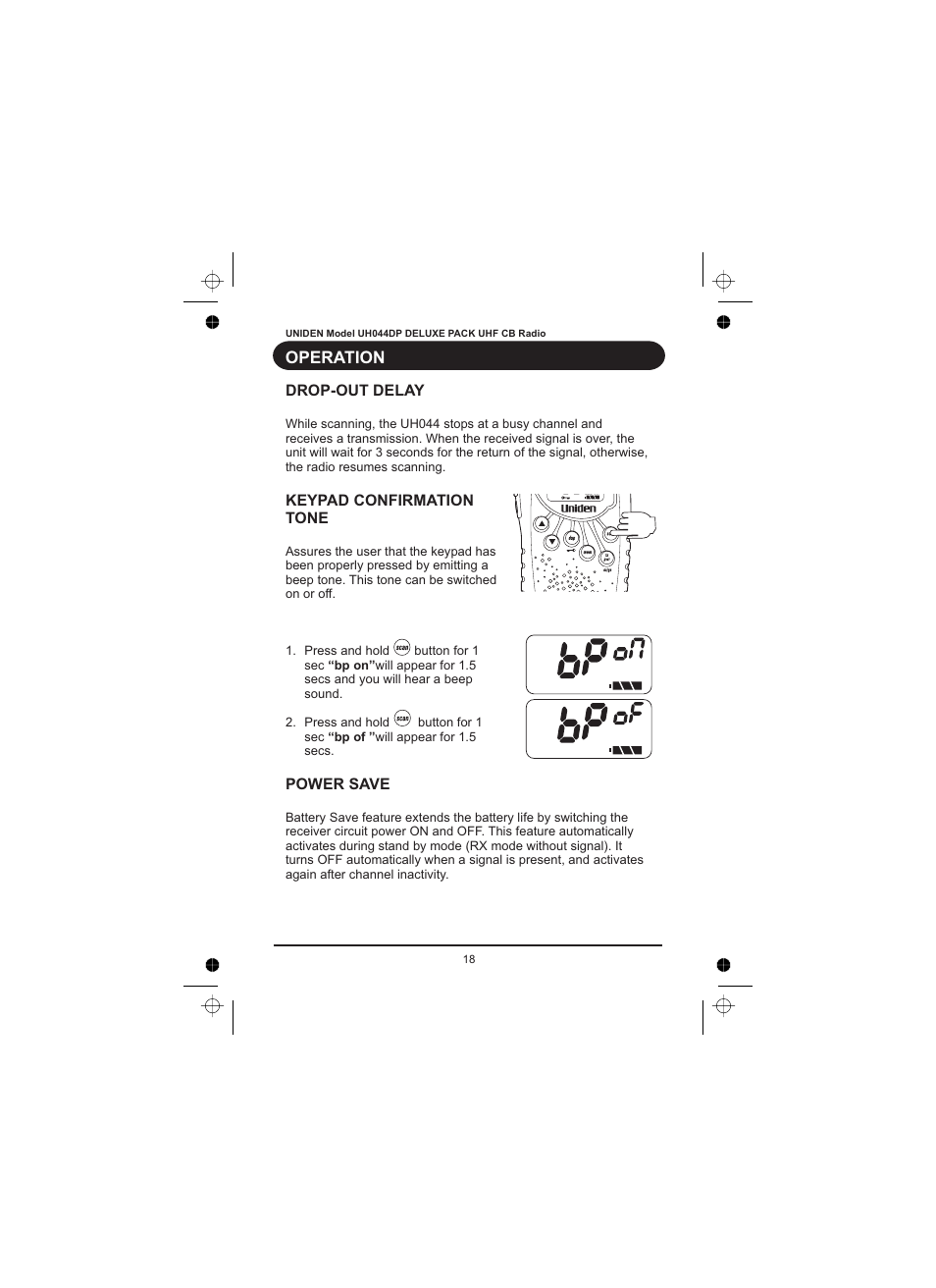 Operation | Uniden UH044DP User Manual | Page 19 / 24