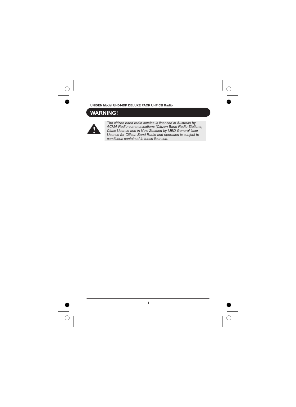 Warning | Uniden UH044DP User Manual | Page 2 / 24