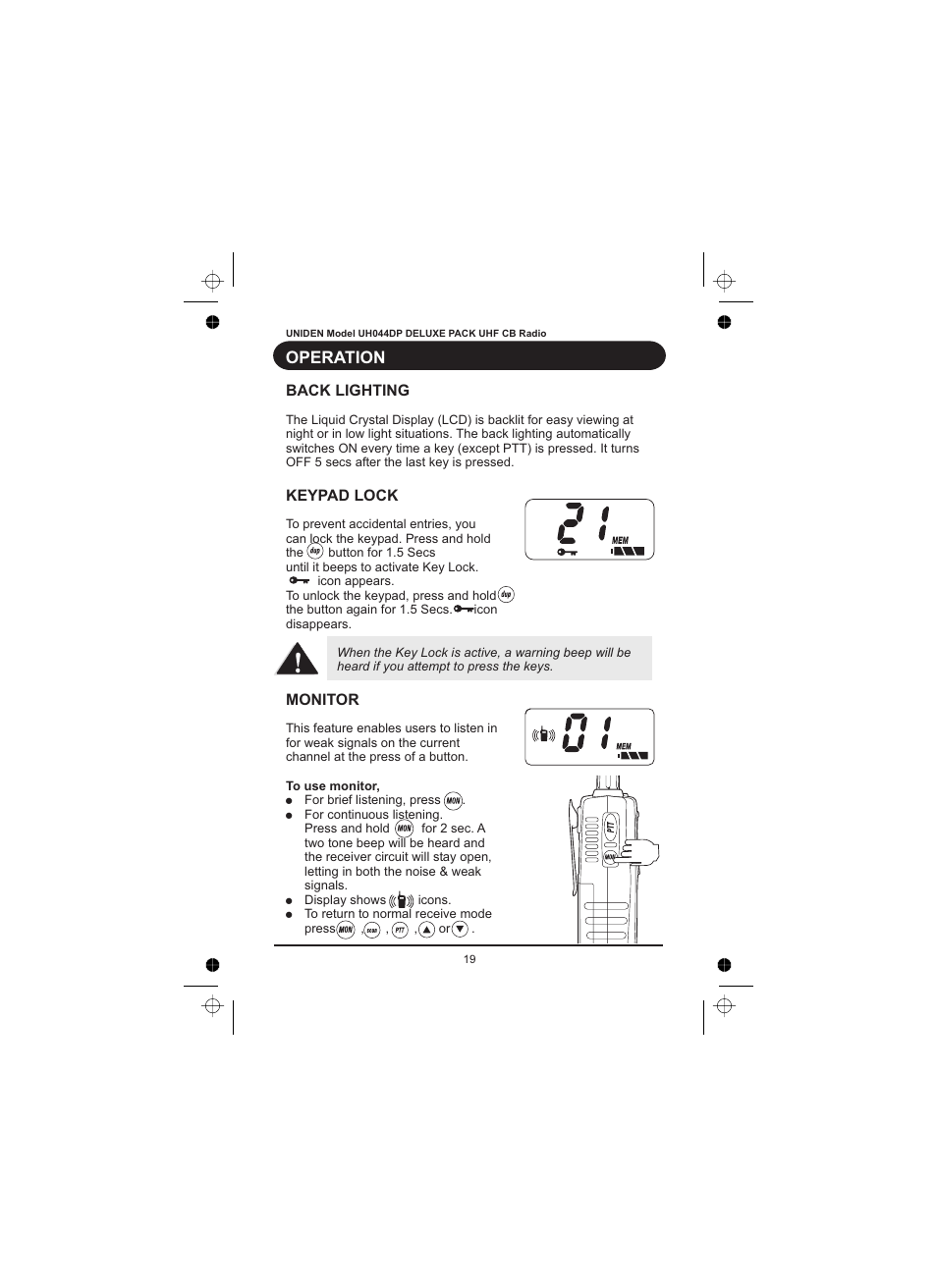 Operation | Uniden UH044DP User Manual | Page 20 / 24