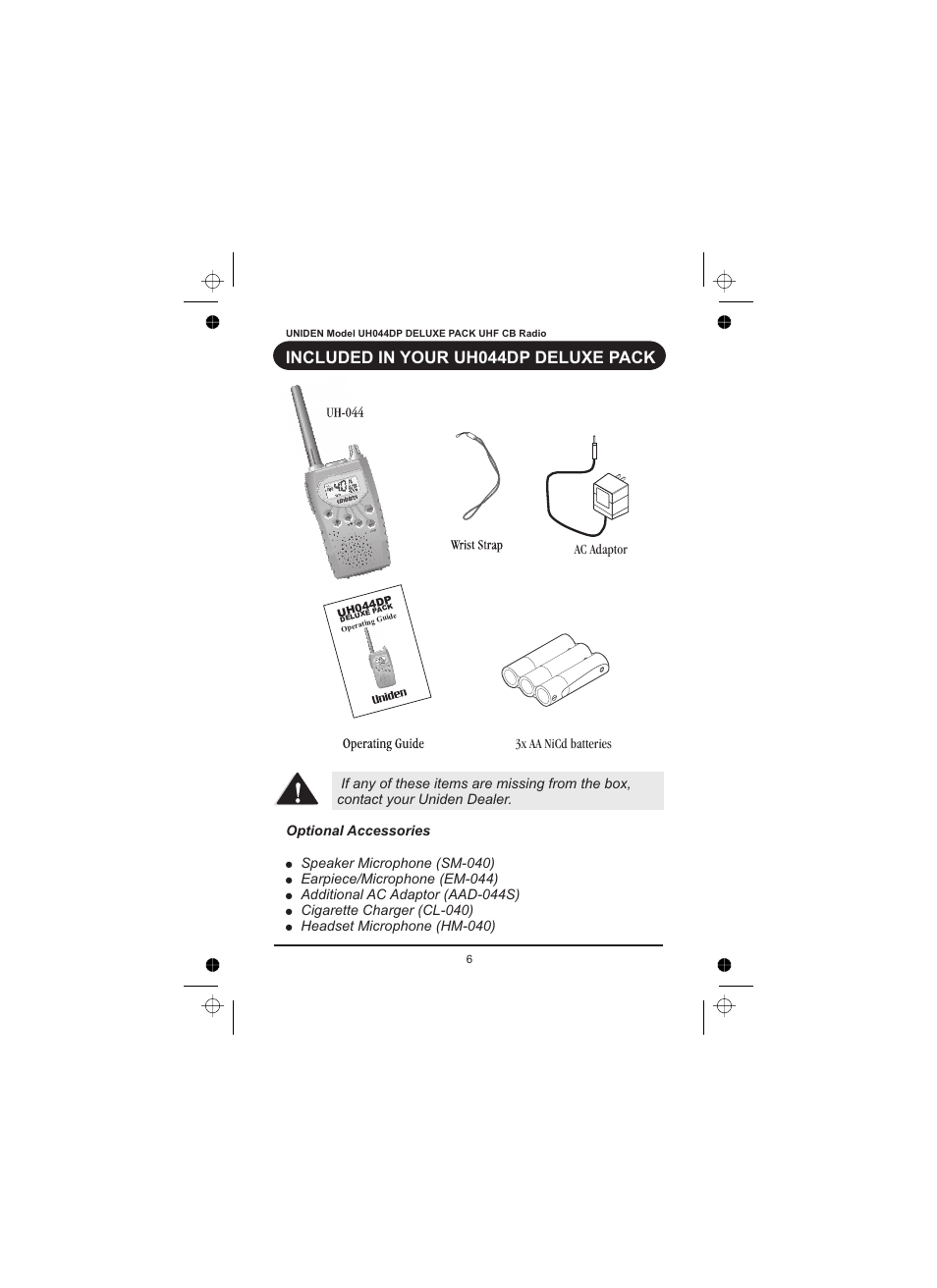 Included in your uh044dp deluxe pack | Uniden UH044DP User Manual | Page 7 / 24