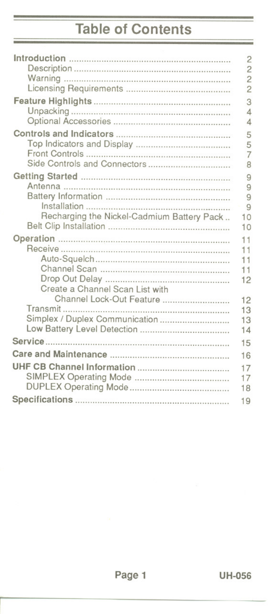 Uniden UH-056 User Manual | Page 3 / 24