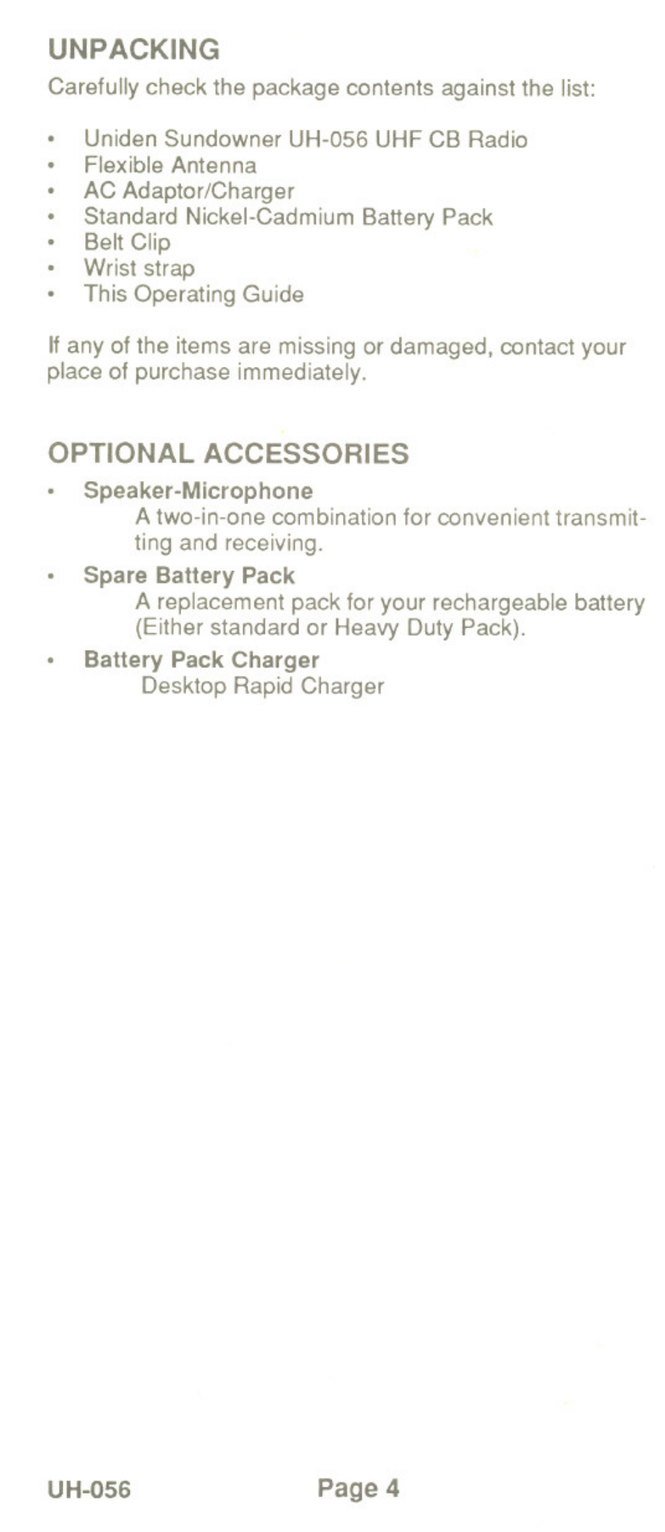 Uniden UH-056 User Manual | Page 6 / 24