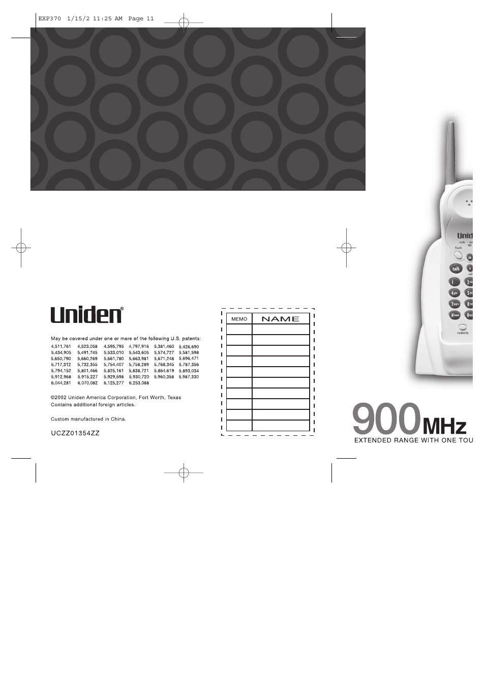 Uniden 900 MHz User Manual | Page 12 / 12