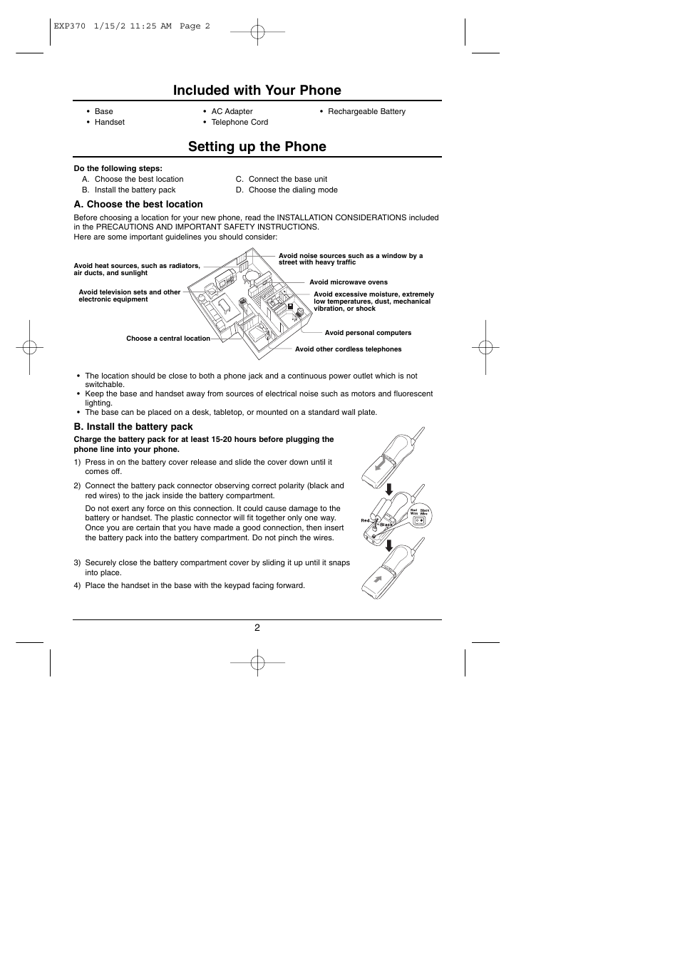 Included with your phone setting up the phone | Uniden 900 MHz User Manual | Page 3 / 12